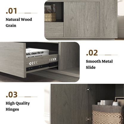 Grey TV Stands with Storage Cabinets, Wooden Media Console 78.7-Inch Long Entertainment Center, Farmhouse TV Consoles for Living Room, Apartment, Grey