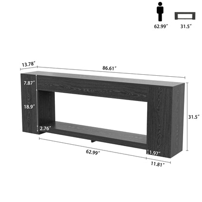 Extra Long Console Table for Entryway Black, 86-Inch Entryway Table with Storage Shelves, 2-Tier Modern Couch Table Behind Sofa for Living Room, Entrance, Black