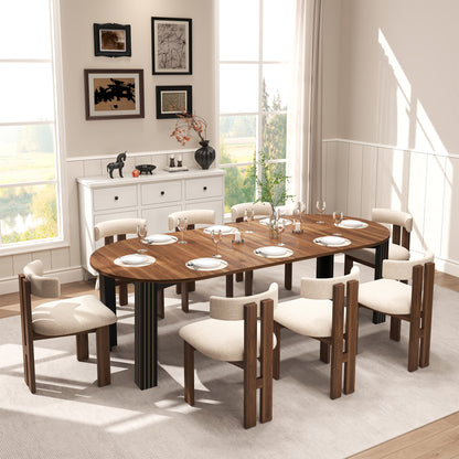 Extendable Dining Table for 4-8 People, 43”-78” Wooden Expandable Round Kitchen Table with 2 Leafs, Space Saving Farmhouse Oval Dining Room Tables for Living Room Apartment, Walnut&Black