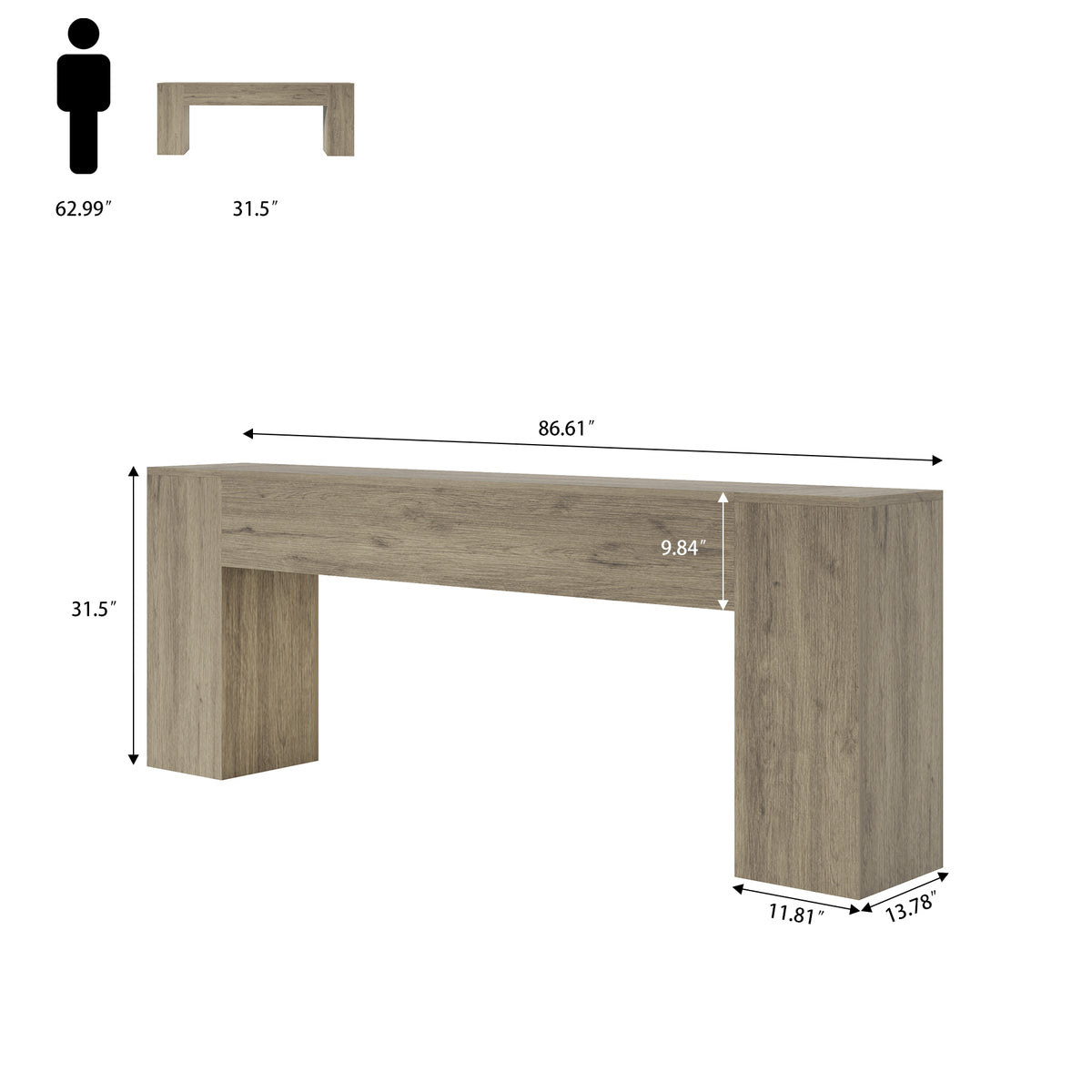 Farmhouse Sofa Table Narrow Long, Wood Console Table for Living Room, Entry Way,Extra Long Entryway Table Modern, 86-Inch Behind Couch Table, Grey ﻿