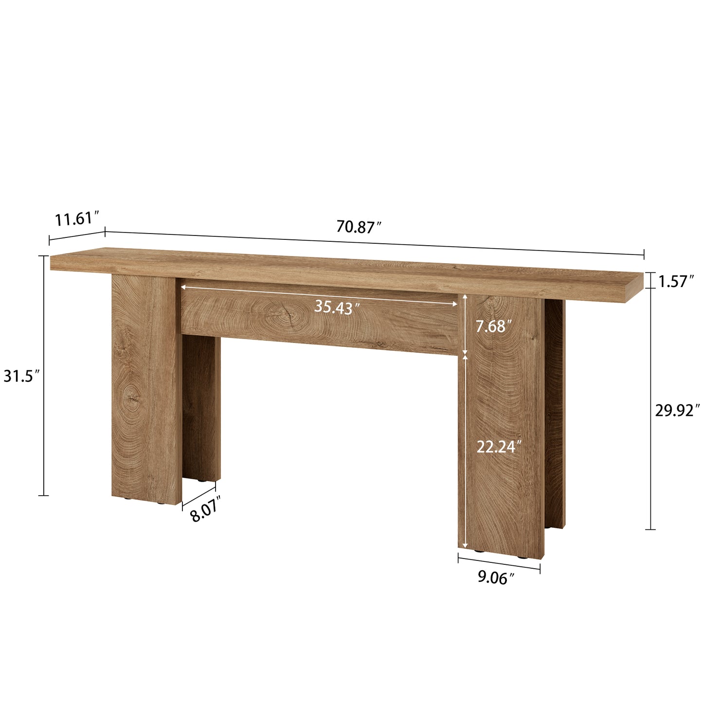 70.9-Inch Long Console Table For Entryway, Wooden Sofa Table Narrow Behind Couch Rectangular, Farmhouse Accent Foyer Entry Tables For Living Room, Entrance, Hallway, Natural Oak Brown