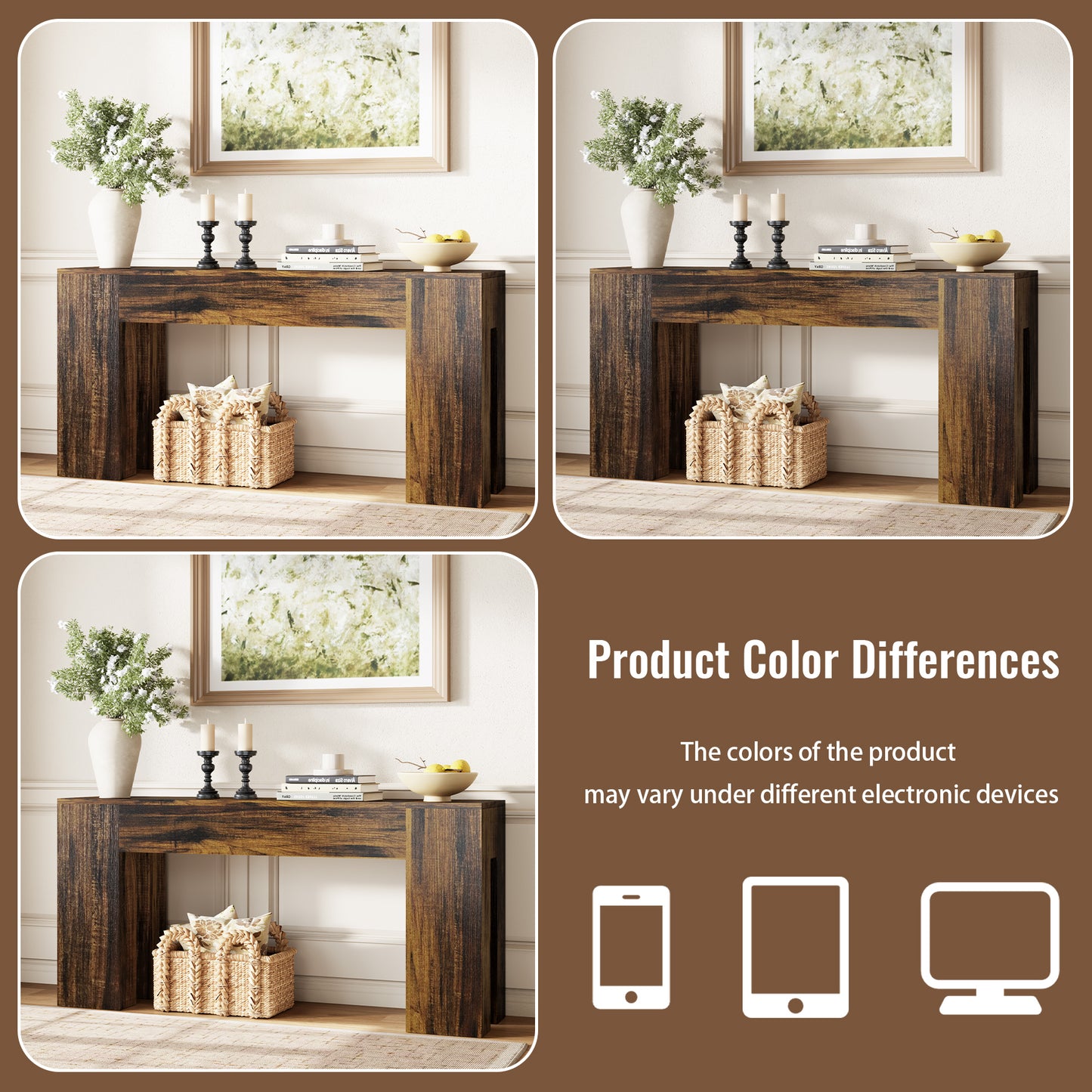 Epecoya Long Sofa Console Table for Entryway Living Room, 63-Inch Farmhouse Wood Behind Couch Table, Rectangular Accent Console with Wooden Double Base for Hallway Foyer Entrance, Rustic Brown