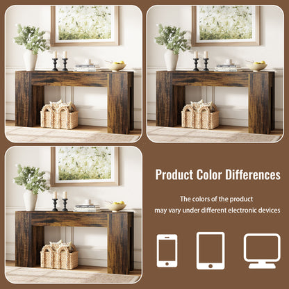 Epecoya Long Sofa Console Table for Entryway Living Room, 63-Inch Farmhouse Wood Behind Couch Table, Rectangular Accent Console with Wooden Double Base for Hallway Foyer Entrance, Rustic Brown