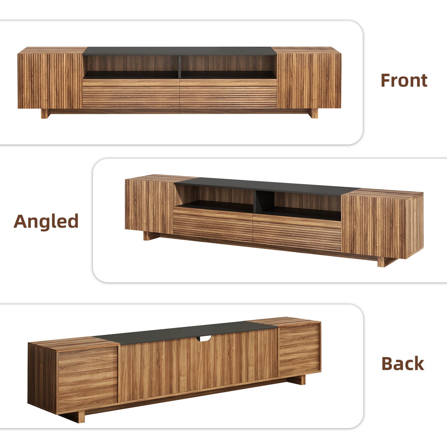 78.8 Inch TV Stand with Storage Cabinets for Living Room, TVs Media Console Entertainment Center with Drawers, Wood Fluted Television Stands with Open Shelves for Bedroom, Dark Brown Walnut