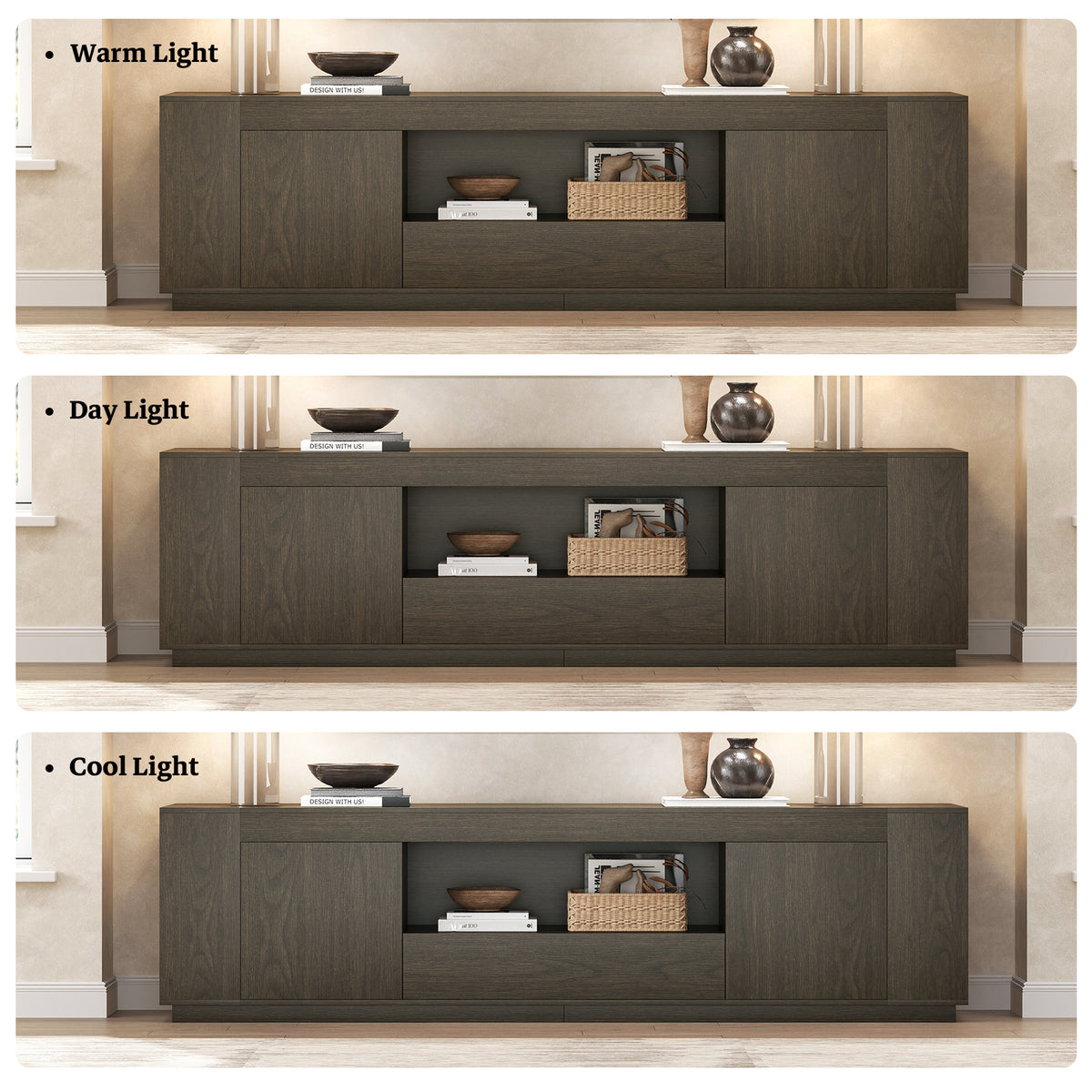 Wood TV Stands for Living Room 78-Inch, Walnut Brown Mid Century Entertainment Center with Storage, Large Television Stand for TVs Up to 85 Inch