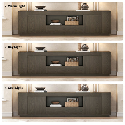 Wood TV Stands for Living Room 78-Inch, Walnut Brown Mid Century Entertainment Center with Storage, Large Television Stand for TVs Up to 85 Inch