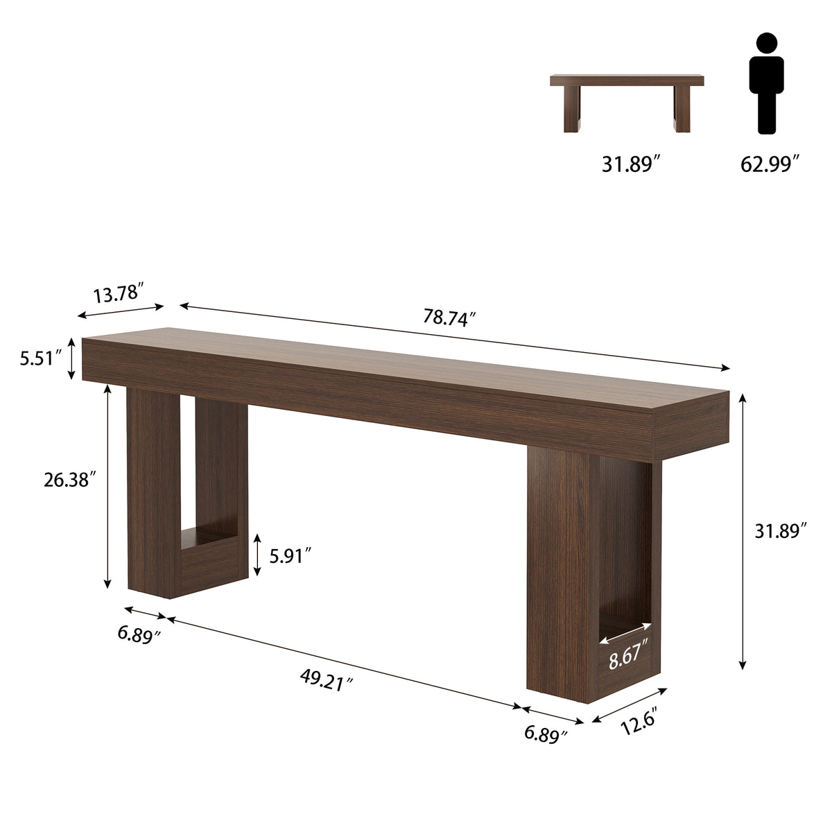 Mid Century Entryway Tables for Living Room, Walnut Brown Extra Long Console Table Behind Couch 78In, Wooden Entry Way Tables for Living Room, Apartment