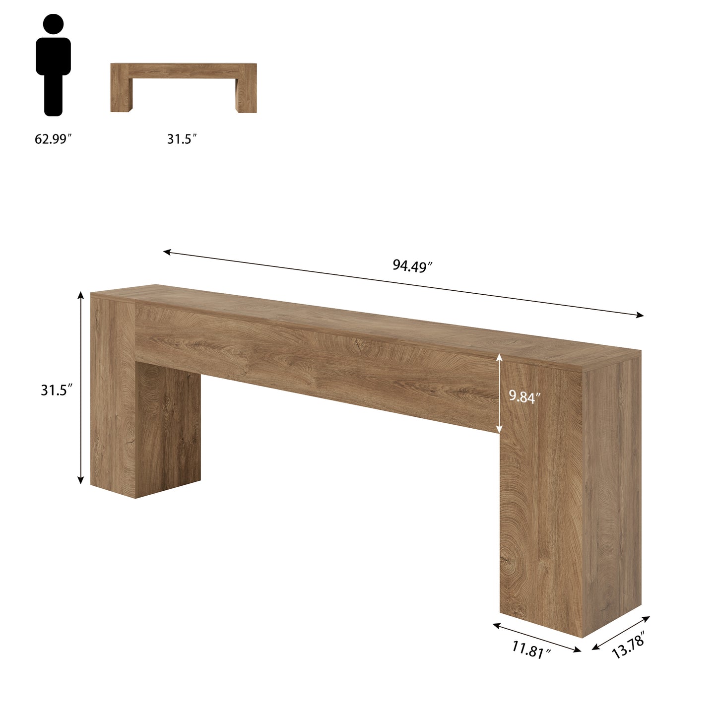 Extra Long Console Tables for Entryway, 94.5 Inch Wooden Couch Table Behind Sofa Modern, Large Farmhouse Hallway Table for Living Room, Entrance, Entry Way, Natural Oak Brown