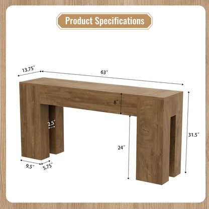 Epecoya Long Sofa Console Table for Entryway Living Room, 63-Inch Farmhouse Wood Behind Couch Table, Rectangular Accent Console with Wooden Double Base for Hallway Foyer Entrance, Natural Oak