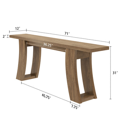70.9-Inch Wood Console Table for Entryway Living Room, Extra Long Rectangular Natural Sofa Tables with Farmhouse Wooden Curved Base for Home Hallway Couch Foyer Entrance, Light Brown Oak
