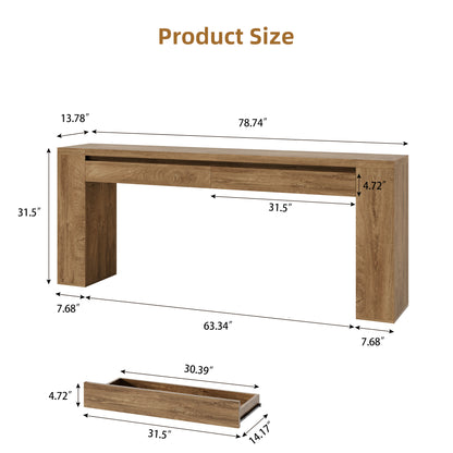 78 Inch Console Tables for Entryway with 2 Drawers Natural Oak | Farmhouse Behind Couch Table with Storage, Extra Long Entryway Table Design for Living Room, Hallway, Entrance