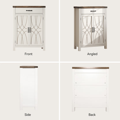 White Shoe Cabinet with Storage Shelf and Drawer for Entryway, Farmhouse 20 Pairs Freestanding Shoe Storage Organizer with 5 Tier Adjustable Shelves for Closet Living Room Hallway, Brown White
