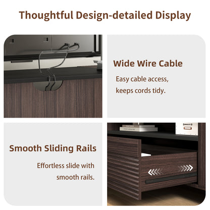 Epecoya TV Stand with Storage Cabinets for Living Room, Modern Wood Fluted TVs Media Console for 55/60/65 Inch TVs, Mid Century Television Stands with Drawer and Open Shelve for Bedroom, Dark Walnut