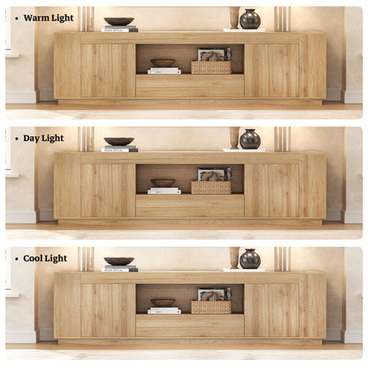 Light Wood Entertainment Center with Drawers, 78-Inch Modern TV Stands for Living Room, Farmhouse TV Console Cabinets with Open Section, Natural Teak