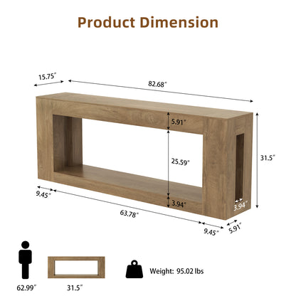 82.6-Inch Farmhouse Console Table with Storage Shelf, Natural Wood Finish - Extra Long Sofa Table Behind Couch, Entryway Table for Entrance, Hallway, Living Room