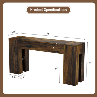 Epecoya Long Sofa Console Table for Entryway Living Room, 63-Inch Farmhouse Wood Behind Couch Table, Rectangular Accent Console with Wooden Double Base for Hallway Foyer Entrance, Rustic Brown