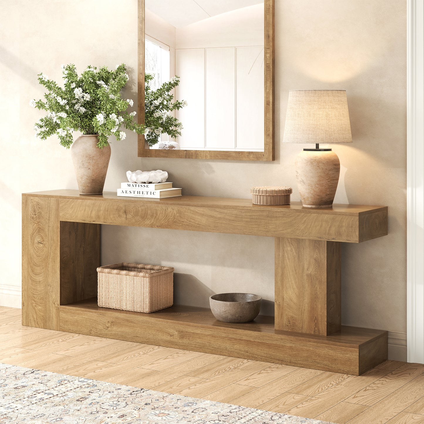 82-Inch Extra Long Console Table, Modern Farmhouse Entryway Table for Hallway Foyer, Sofa Table Behind Couch for Living Room, Natural Oak Brown