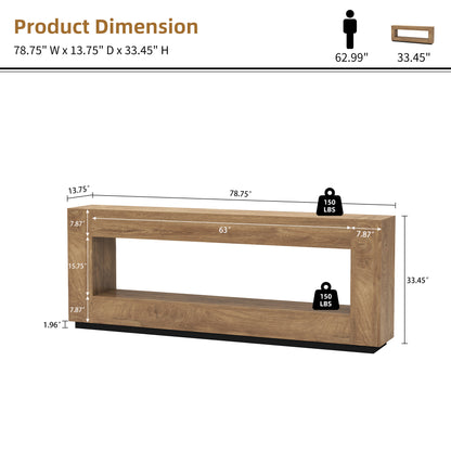 78 Inch Extra Long Console Table for Entryway, 2-Tier Wood Sofa Table Behind Couch with Storage Shelf, Farmhouse Entrance Table with Thickened Base for Living Room, Foyer, Hallway, Oak Brown