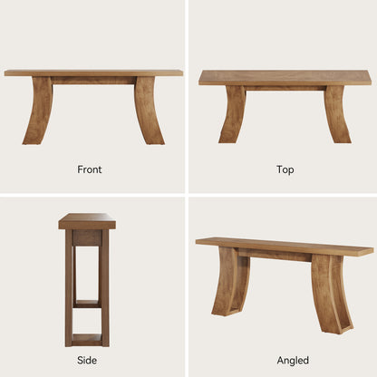 70.9-Inch Wood Console Table for Entryway Living Room, Extra Long Rectangular Natural Sofa Tables with Farmhouse Wooden Curved Base for Home Hallway Couch Foyer Entrance, Light Brown Oak
