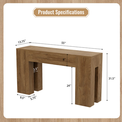 Epecoya 55-Inch Long Sofa Console Table for Entryway Living Room, Farmhouse Wood Behind Couch Table, Rectangular Accent Console with Wooden Double Base for Hallway Foyer Entrance, Natural Oak Brown