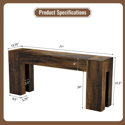 Epecoya Extra Long Sofa Console Table for Entryway Living Room, 71-Inch Farmhouse Wood Behind Couch Table, Rectangular Accent Console with Wooden Double Base for Hallway Foyer Entrance, Rustic Brown