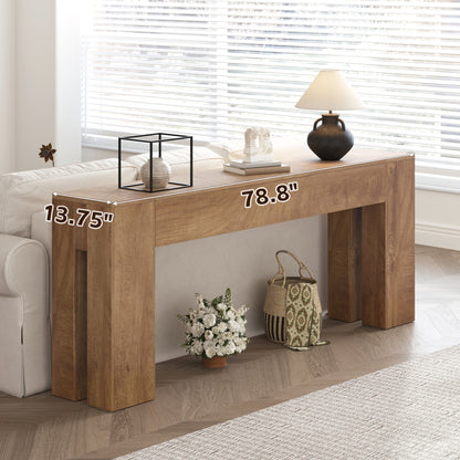 Extra Long Sofa Console Table for Entryway Living Room, 80-Inch Farmhouse Wood Behind Couch Table, Rectangular Accent Console with Wooden Double Base for Hallway Foyer Entrance, Natural Oak Brown