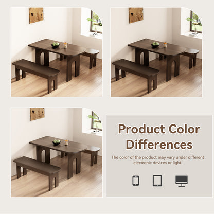 Dining Table with Stools for 4 Person, 55-inch Kitchen Wood Dinner Table Set with 2 Piece Benches Wooden Tabletop Dining Room Table for Living Room, Apartment, Retro Brown