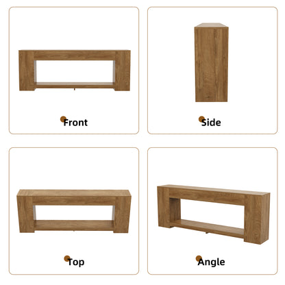 86-Inch Extra Long Console Table for Entryway, Farmhouse Sofa Table Behind Couch Wooden, 2-Tier Entry Console Tables with Storage for Entrance, Living Room, Natural Oak Brown