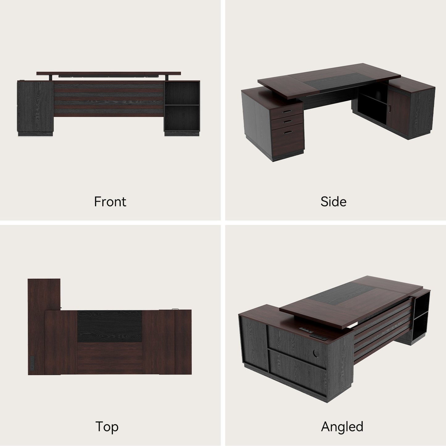 Epecoya L Shape Executive Desk with Drawers and Storage Cabinet, Wooden Executive Office Desk for Home, Large Computer Table with Lateral File Cabinet for Studio, Dark Brown Black