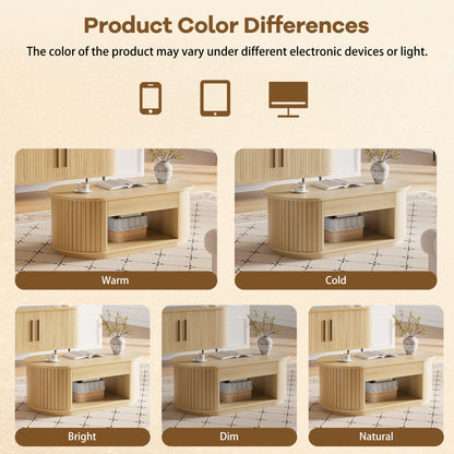 Oval Lift Coffee Table, 43 Inch Lift Top Coffee Table with Storage for Living Room, 2-Tier Rustic Lift Up Tabletop Mid Century Center Tables with Hidden Compartment for Apartment, Light Oak Brown