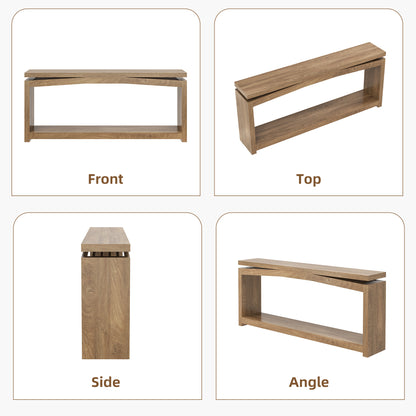 70 Inch Long Console Table for Entryway, Natural Oak Brown Farmhouse Console Table, Wood Sofa Table Behind Couch, 2 Tier Entrance Table with Storage Shelf for Hallway Living Room