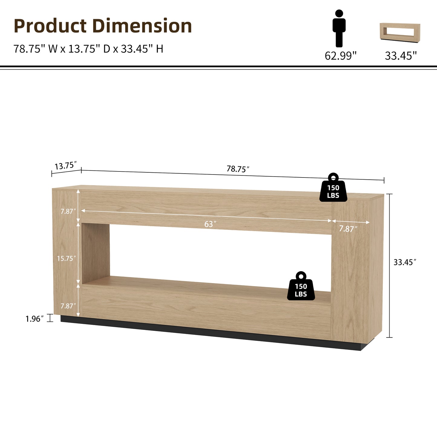 Extra Long Console Table for Entryway, 78 Inch 2-Tier Wood Behind Couch Sofa Table with Storage, Farmhouse Entrance Table for Living Room,Living Room, Foyer, Hallway, Light Oak