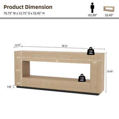 Extra Long Console Table for Entryway, 78 Inch 2-Tier Wood Behind Couch Sofa Table with Storage, Farmhouse Entrance Table for Living Room,Living Room, Foyer, Hallway, Light Oak