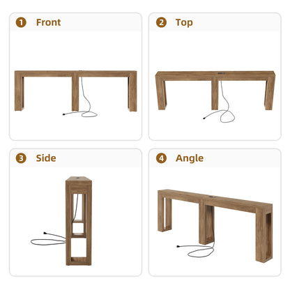 94.5'' Extra Long Console Table, Narrow Sofa Behind Couch Table with Outlet Skinny Entryway Table with USB Charging, Farmhouse Wood Foyer Table for Hallway, Living Room, Natural Oak