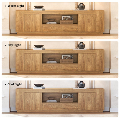 Oak TV Stands for Living Room 78.7-Inch, Wooden Entertainment Center with 2 Cabinets & Drawer, Farmhouse TV Console with Storage for TVs Up to 80", Natural Oak Brown