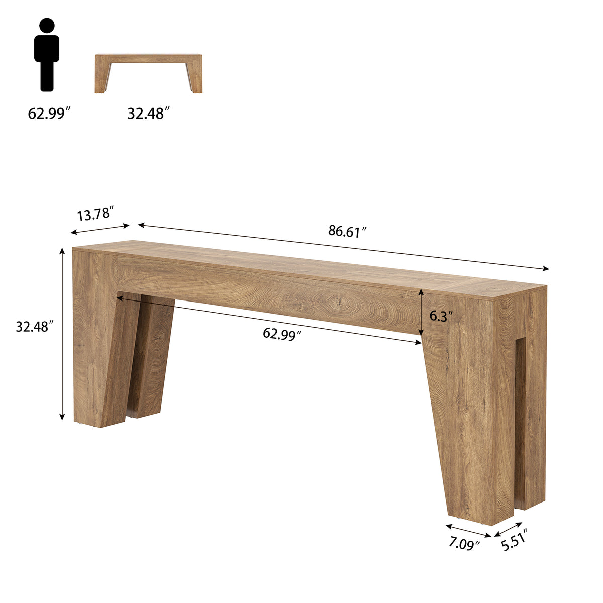 86-inch Extra Long Console Table, Couch Tables Behind Sofa Farmhouse Wood Entryway Table with Storage, Modern Console Tables for Living Room, Hallway, Entrance, Natural Oak Brown