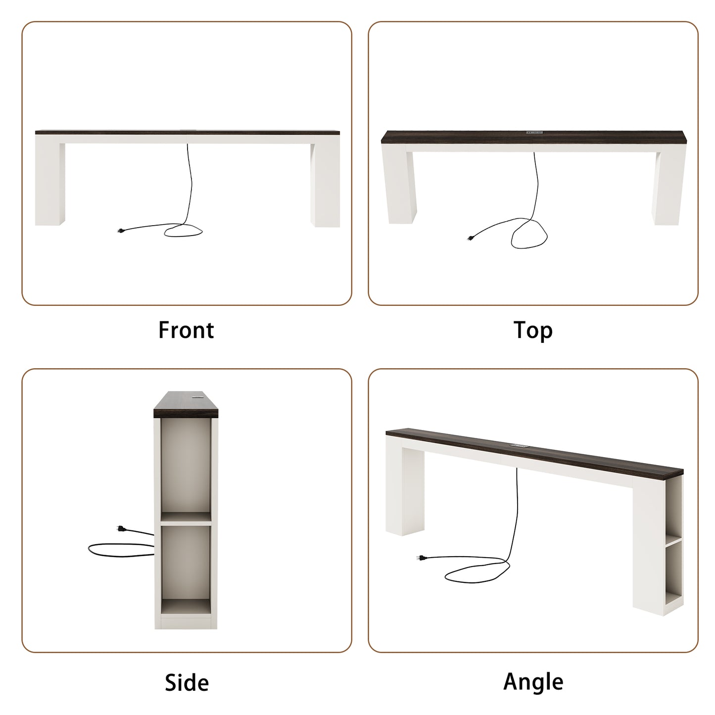 94.5" Narrow Console Table with USB Charging & Side Shelves, White | Extra Long Narrow Console, 94.5"L, Behind Sofa Table with Outlet & Storage Shelf, Skinny for Entryway Hallway