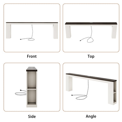 94.5" Narrow Console Table with USB Charging & Side Shelves, White | Extra Long Narrow Console, 94.5"L, Behind Sofa Table with Outlet & Storage Shelf, Skinny for Entryway Hallway