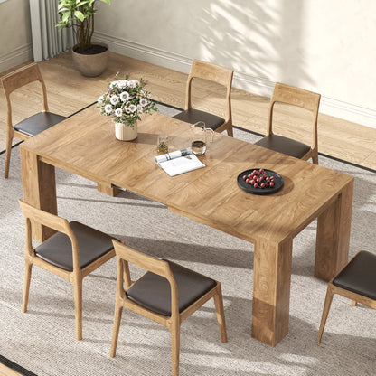 Extendable Dining Tables for 4-10, Modern Farmhouse Kitchen Table 55"-87" Expandable Rectangular Dining Table with 2 Leaves, Transformer Dinner Tables for Living Room, Natural Oak Brown