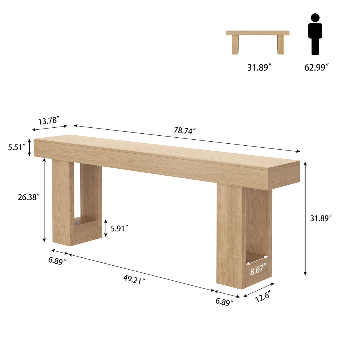 Console Table for Living Room 78.7 Inch, Light Oak Brown Farmhouse Extra Long Entryway Table, Large Couch Table Behind Sofa for Foyer Hallway, Entrance Way