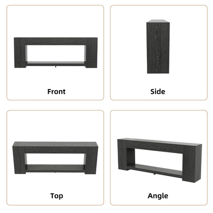 Extra Long Console Table for Entryway Black, 86-Inch Entryway Table with Storage Shelves, 2-Tier Modern Couch Table Behind Sofa for Living Room, Entrance, Black