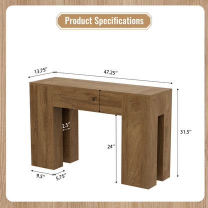 Epecoya 47-Inch Long Sofa Console Table for Entryway Living Room, Farmhouse Wood Behind Couch Table, Rectangular Accent Console with Wooden Double Base for Hallway Foyer Entrance, Natural Oak Brown
