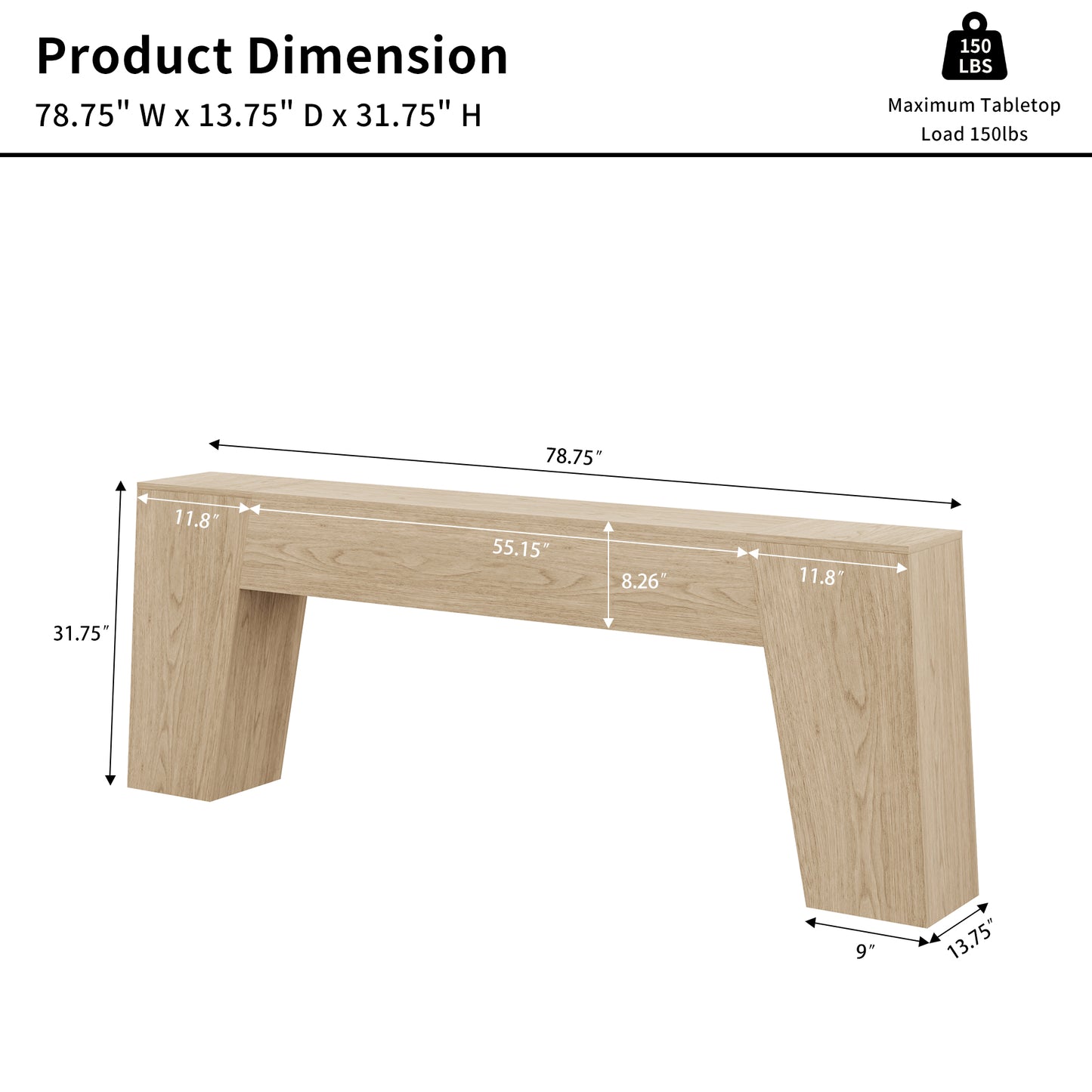 78-Inch Console Table for Entryway, Extra Long Farmhouse Sofa Table Behind Couch, Natural Wood Accent Entrance Table for Living Room Hallway, Light Oak Brown