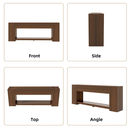 Extra Long Console Table with Open Shelf 86-Inch, Walnut Brown | 2-Tier Sofa Table Behind Couch with Storage, Mid Century Console Table for Entryway, Entrance, Living Room