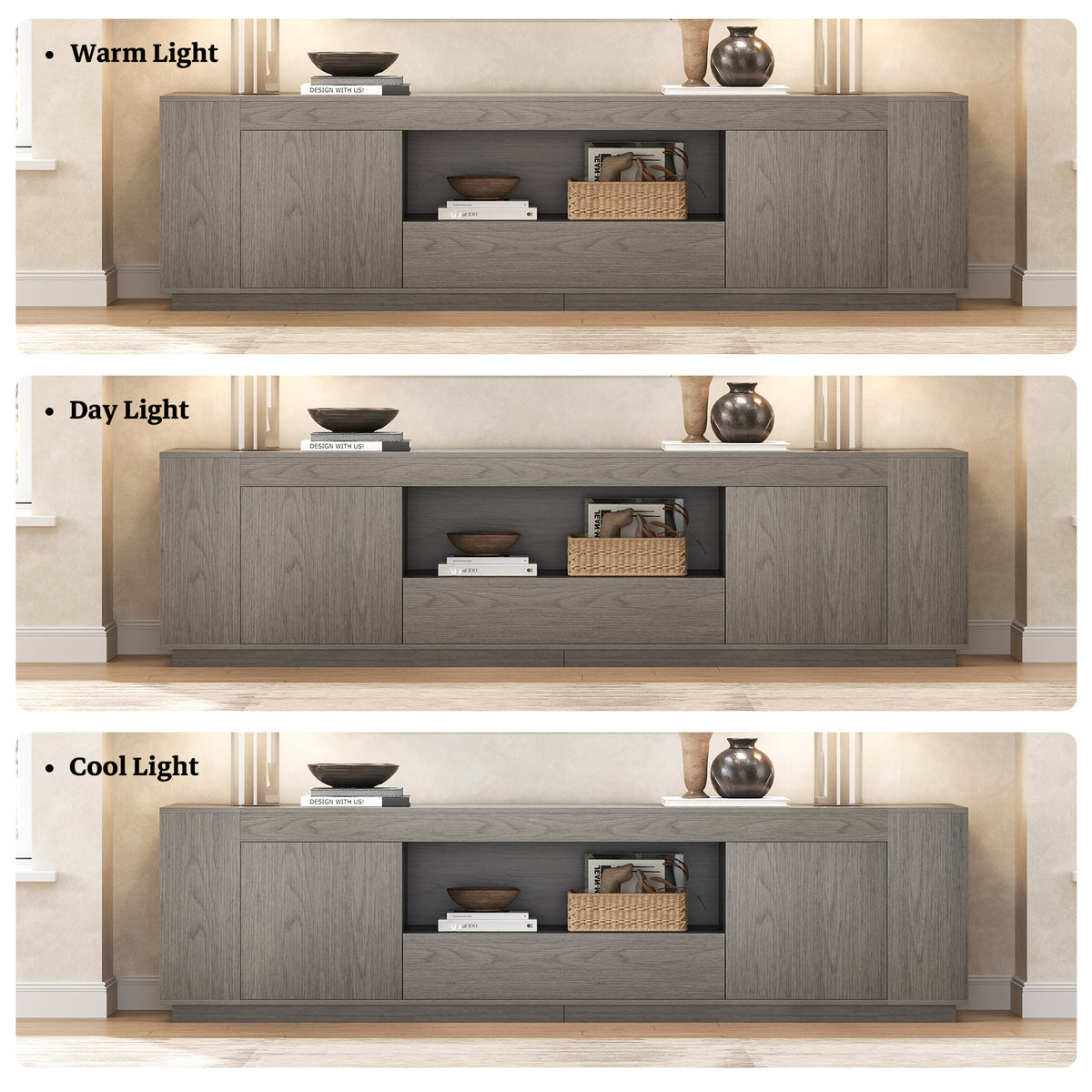 Grey TV Stands with Storage Cabinets, Wooden Media Console 78.7-Inch Long Entertainment Center, Farmhouse TV Consoles for Living Room, Apartment, Grey