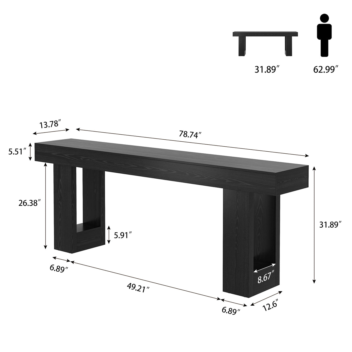 78.7-Inch Console Tables for Entryway, Black Sofa Table Modern Extra Long Behind Couch Table, Mid Century Entrance Table for Entry Way, Apartment, Hallway