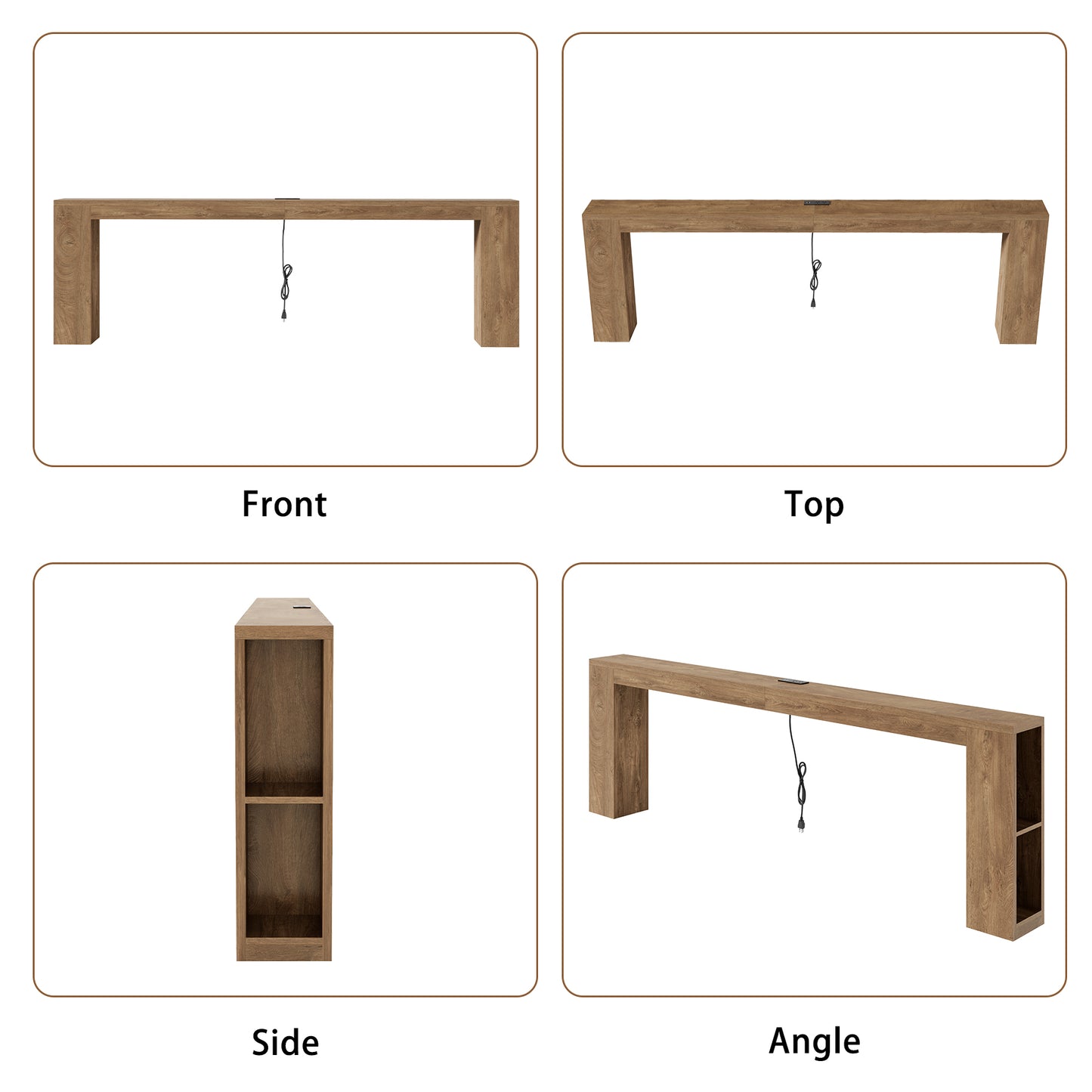 94.5-Inch Extra Long Console Table with USB Outlet & Storage, Narrow Sofa Behind Couch Table with Charging Station, Farmhouse Wood Entryway Table for Hallway Foyer Living Room, Oak Brown