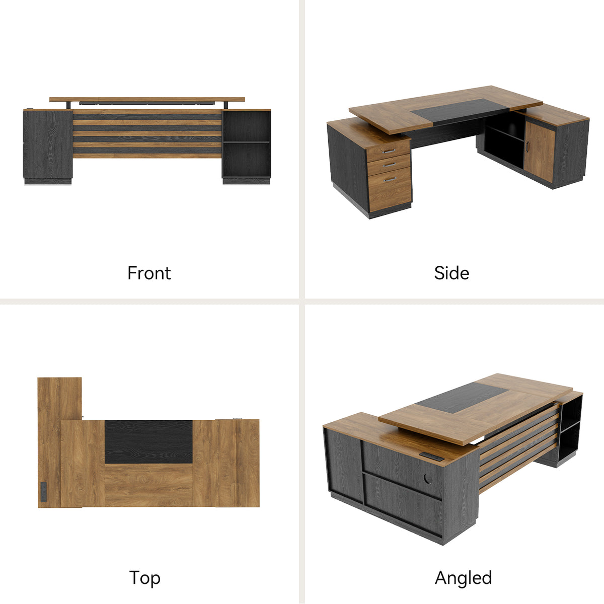 Extra Large L-Shaped Executive Desk with Drawers, Oak Brown Black 78-Inch Modern Home Office Desks with Storage Cabinets, Wooden Computer Workstation Desk for Studio