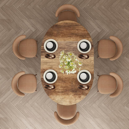 59-Inch Extendable Round Dining Table for Dining Room, 4-6 People Large Expendable Kitchen Dinner Tables with Oval Wood Top and Industrial Metal Frame for Dinner Room, Small Space, Black Brown