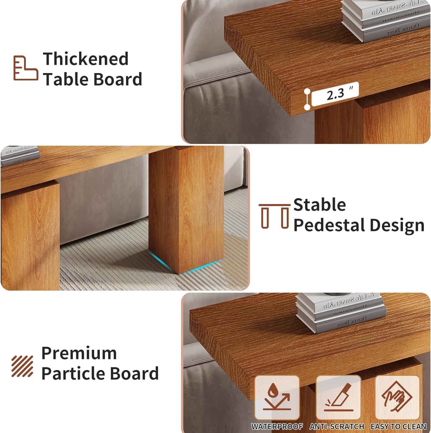 63-Inch Wood Console Table for Entryway, Farmhouse Sofa Tables Behind Couch with Wooden Grain Finish and Double Pedestal Base for Living Room, Home Hallway, Apartment Foyer, Rustic Oak Brown